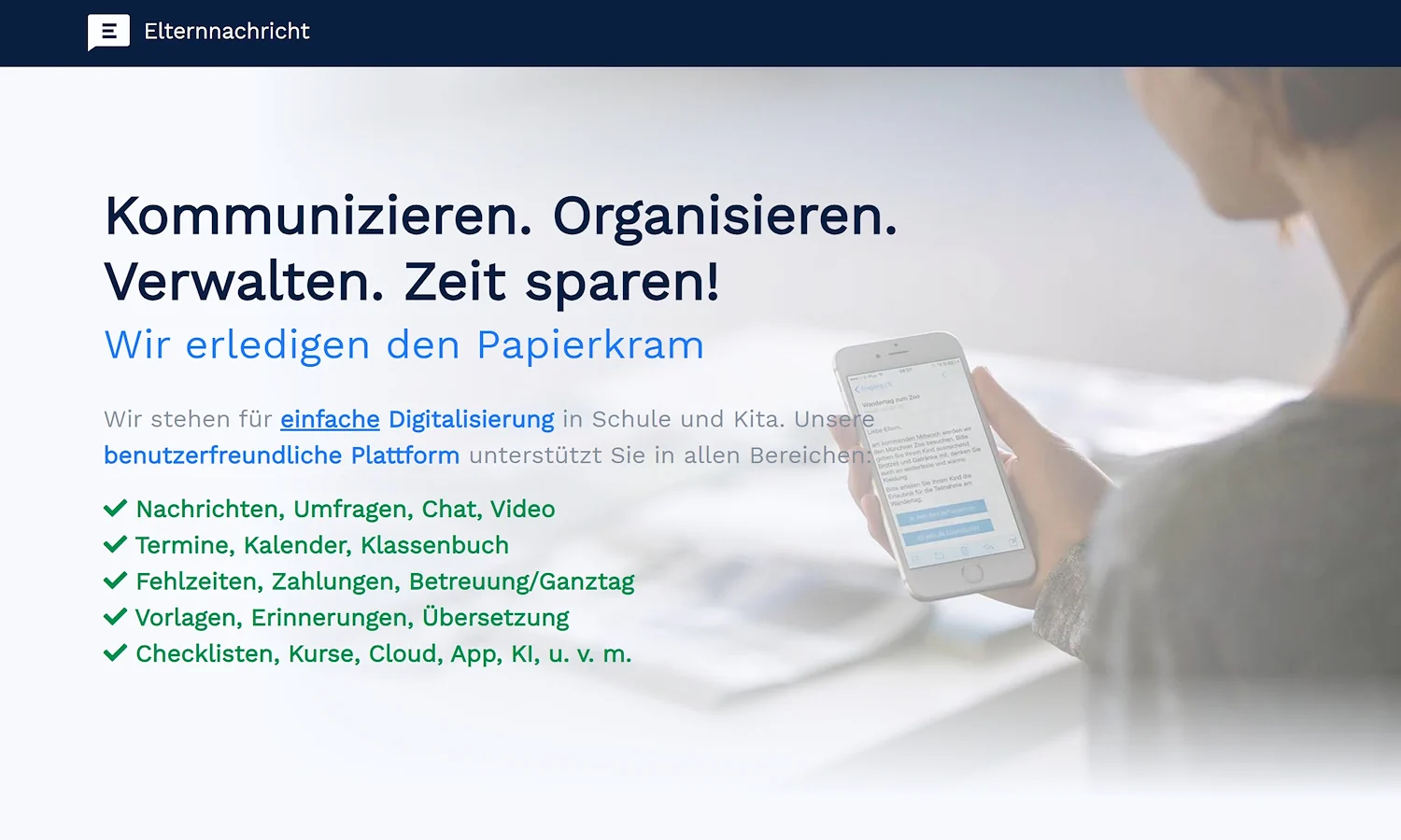 Einfache Digitalisierung für Schule und Kita mit Elternnachricht Einfache Digitalisierung für Schule und Kita mit Elternnachricht