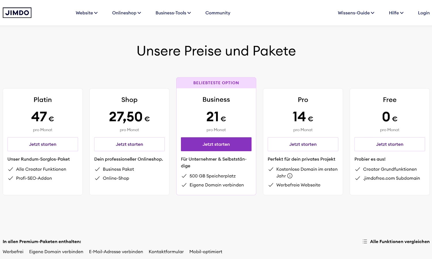 Jimdo Creator Preise Jimdo Creator Preise