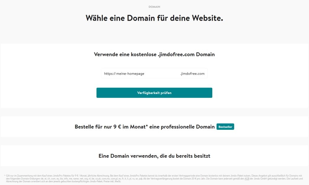 Jimdo - Domain auswählen