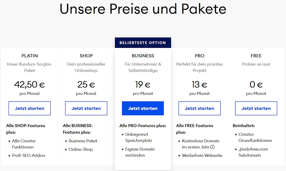 Jimdo kostenlose Website erstellen - Creator-Preise Jimdo kostenlose Website erstellen - Creator-Preise