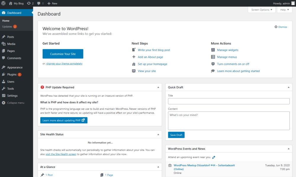 WordPress Admin-Bereich WordPress Admin-Bereich