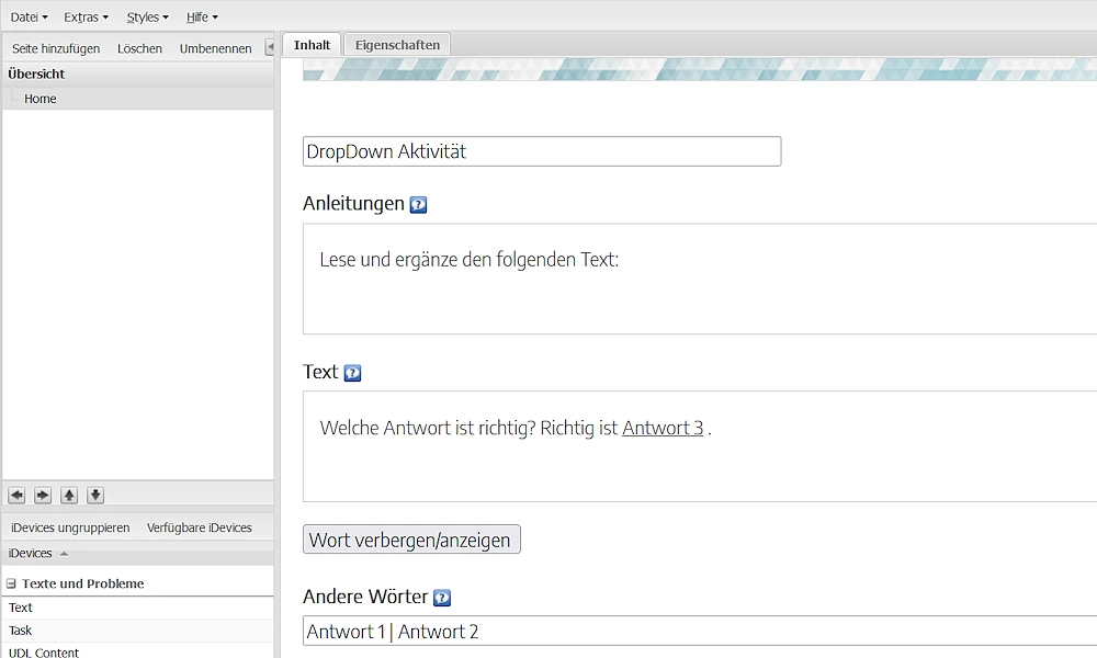 ExeLearning Autorentool: DropDown-Aktivität erstellen ExeLearning Autorentool: Multiple Choice Quiz erstellen