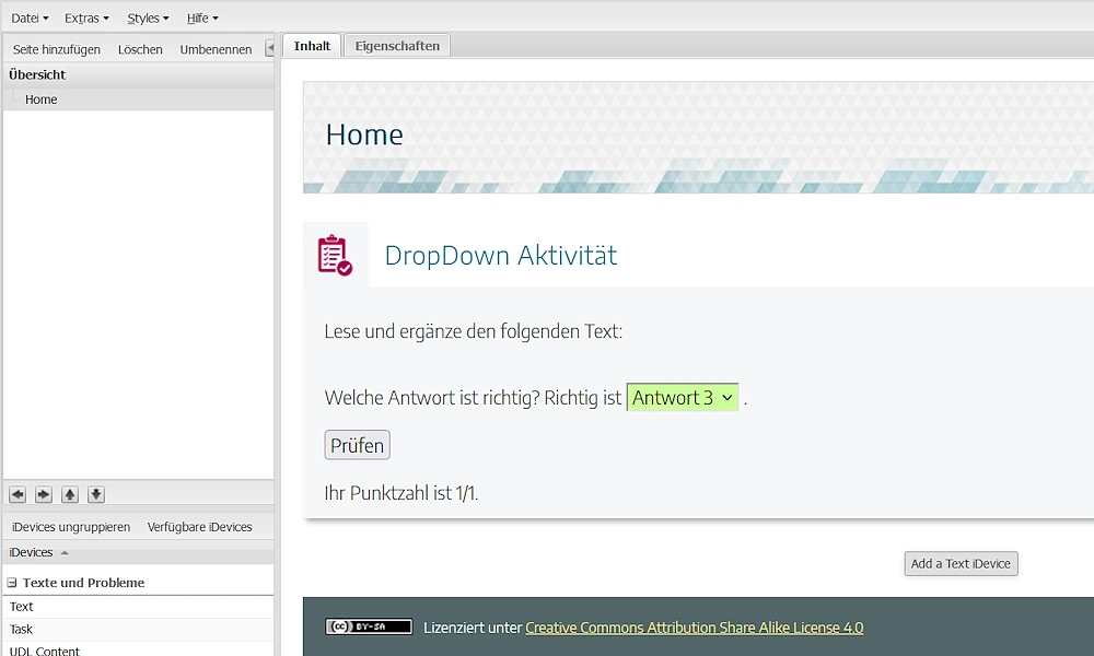 ExeLearning Autorentool: DropDown-Aktivität prüfen ExeLearning Autorentool: DropDown-Aktivität prüfen