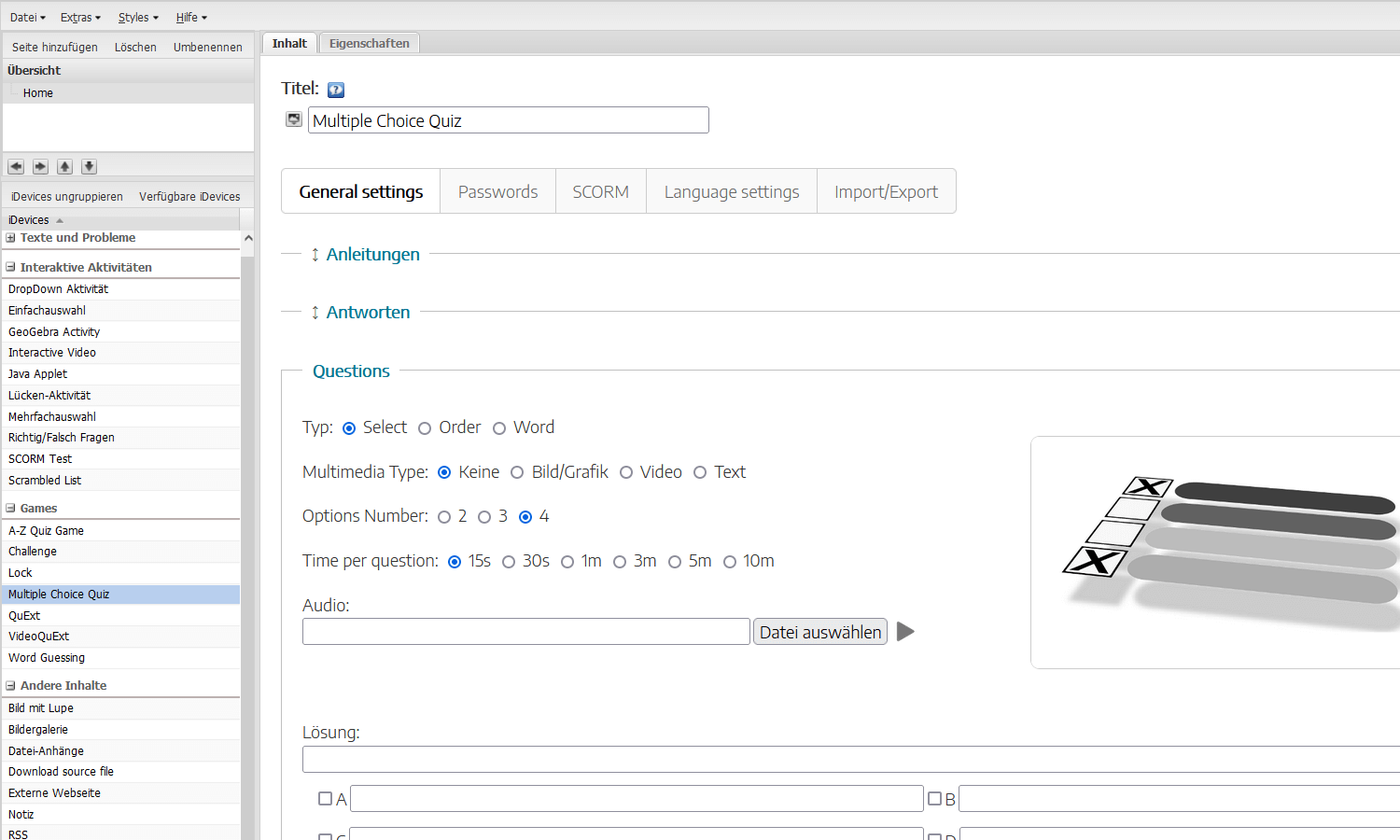 ExeLearning Autorentool: Multiple Choice Quiz erstellen ExeLearning Autorentool: Multiple Choice Quiz erstellen
