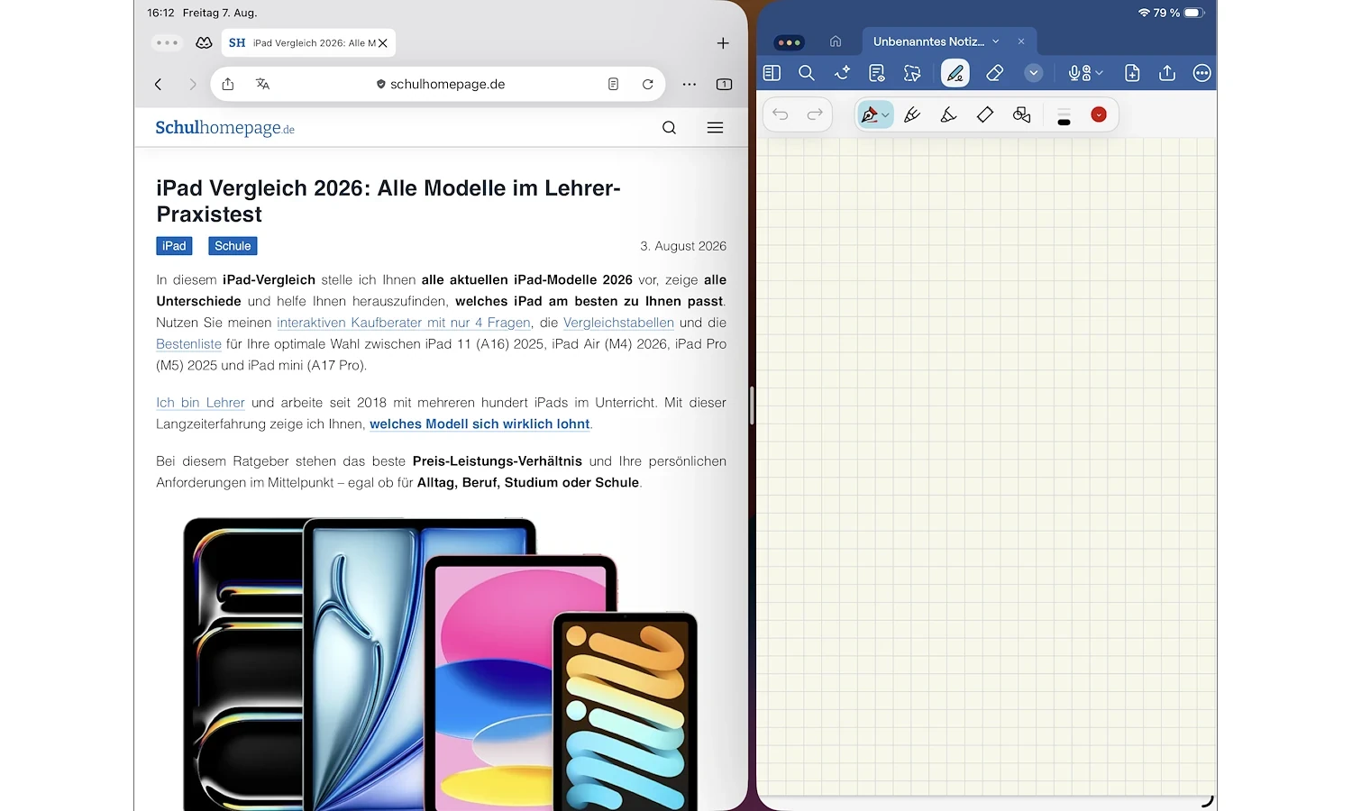 Mit dem 13-Zoll-Bildschirm des iPad Air lassen sich zwei Fenster komfortabel nebeneinander anzeigen Mit dem 13-Zoll-Bildschirm des iPad Air lassen sich zwei Fenster komfortabel nebeneinander anzeigen