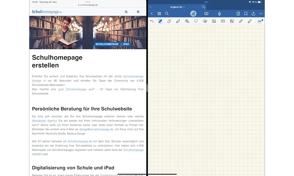 Vorteil des iPad Air 13 Zoll im 4:3 Format: übersichtliches Arbeiten an zwei nebeneinander geöffneten Apps Vorteil des iPad Air 13 Zoll im 4:3 Format: übersichtliches Arbeiten an zwei nebeneinander geöffneten Apps