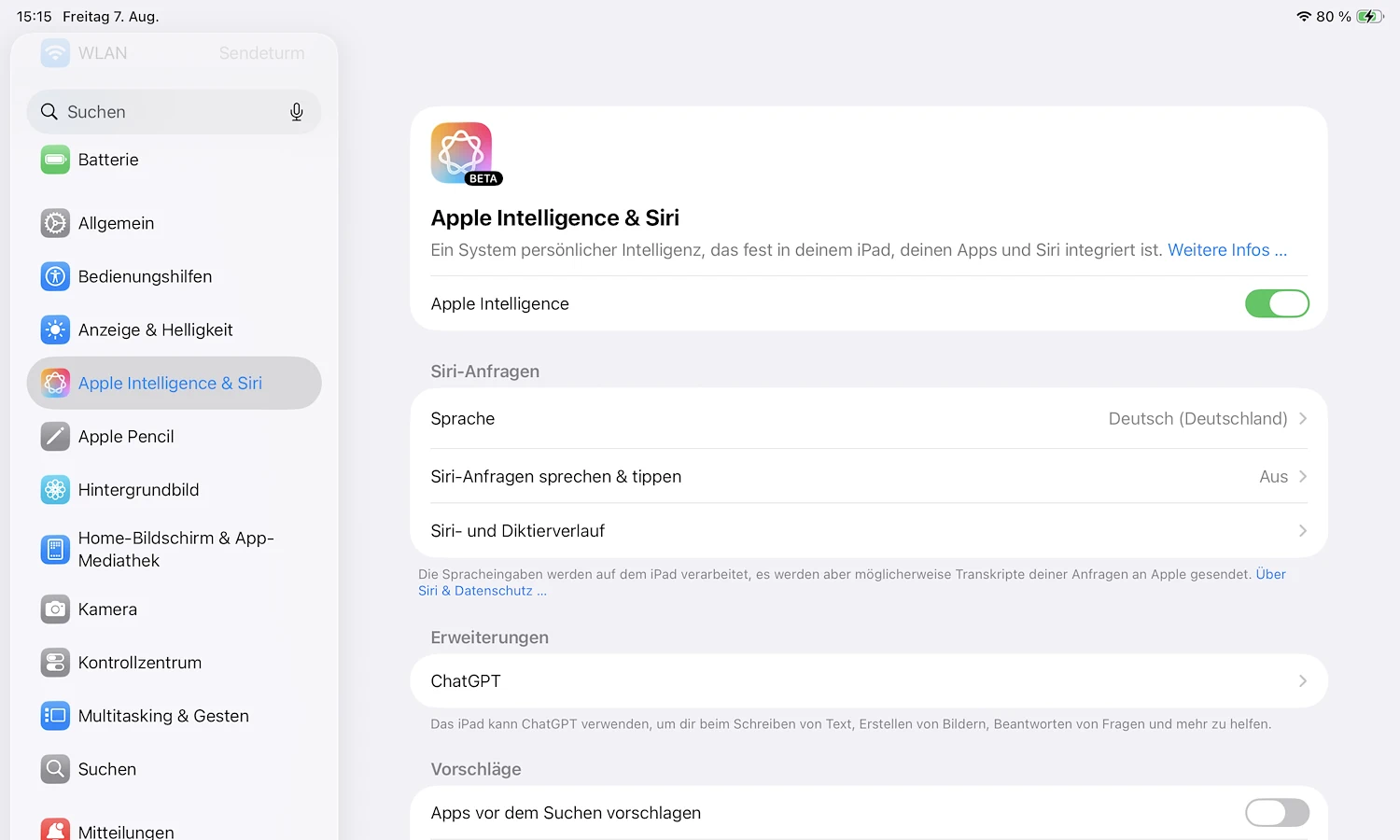 Das iPad Air (M4) übertrifft mit seinen 12 GB RAM weit die Mindestanforderung von 8 GB RAM für Apple Intelligence