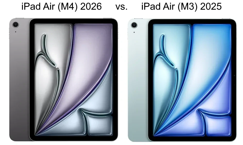 Das iPad Air M4 (2026) hat im Gegensatz zum iPad Air M3 (2025) den schnelleren M4 statt M3 Chip, 12 statt 8 GB RAM und 1 Jahr länger Software-Support
