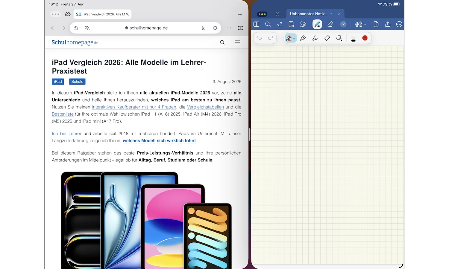 Flüssiges Multitasking im Schulalltag: Browser für die Recherche und GoodNotes für Notizen nebeneinander im Split-Views auf dem iPad Air (M4)