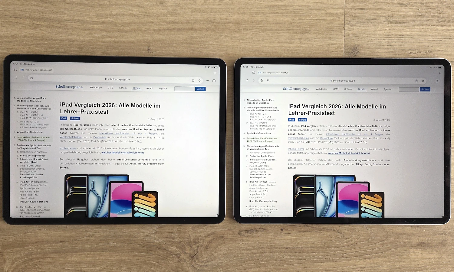 Links das alte iPad Pro (2020), rechts das neue iPad Air (M4) 2026 mit frischerem Weißwert