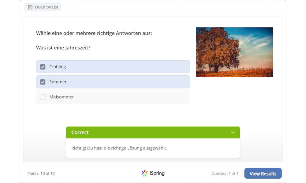 iSpring Free: Quiz-Auswertung iSpring Free: Quiz-Auswertung
