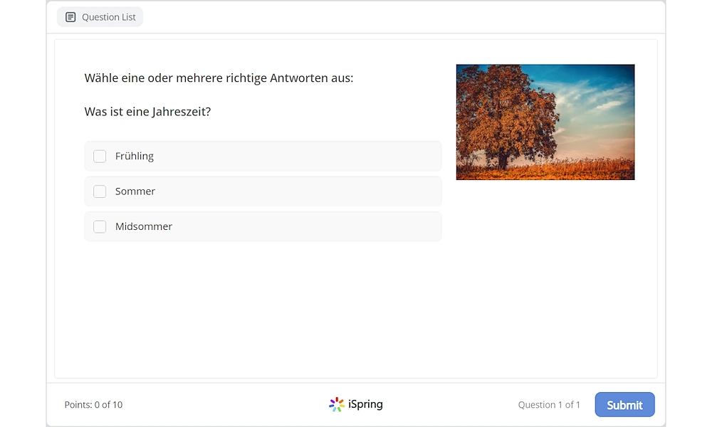 iSpring Free: Quiz-Vorschau iSpring Free: Quiz-Vorschau