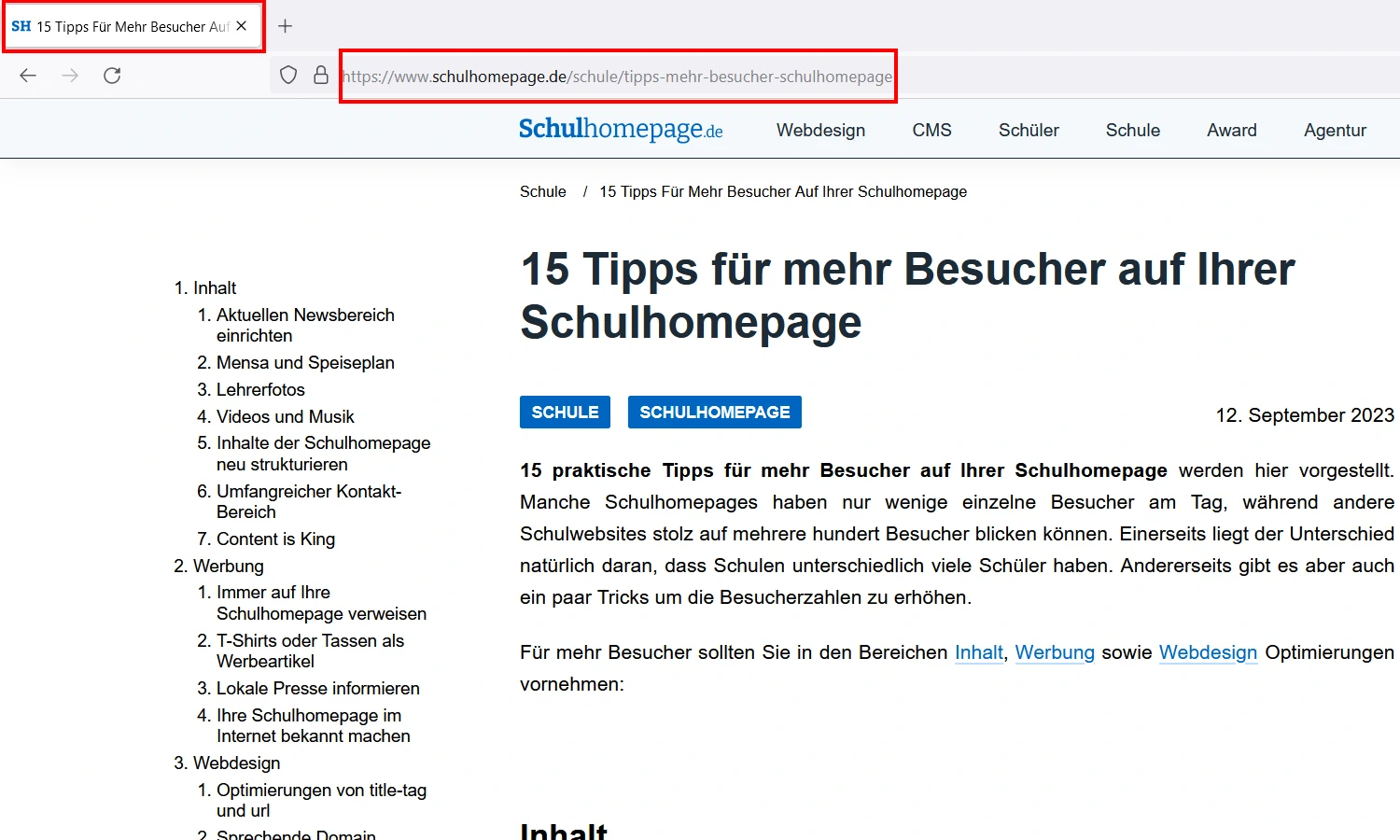 Optimierung von title-tag und url