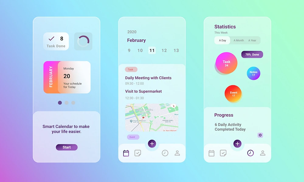 Webdesign Trend: Glasmorphismus, Courses Dashboard von Rudi Tabuti