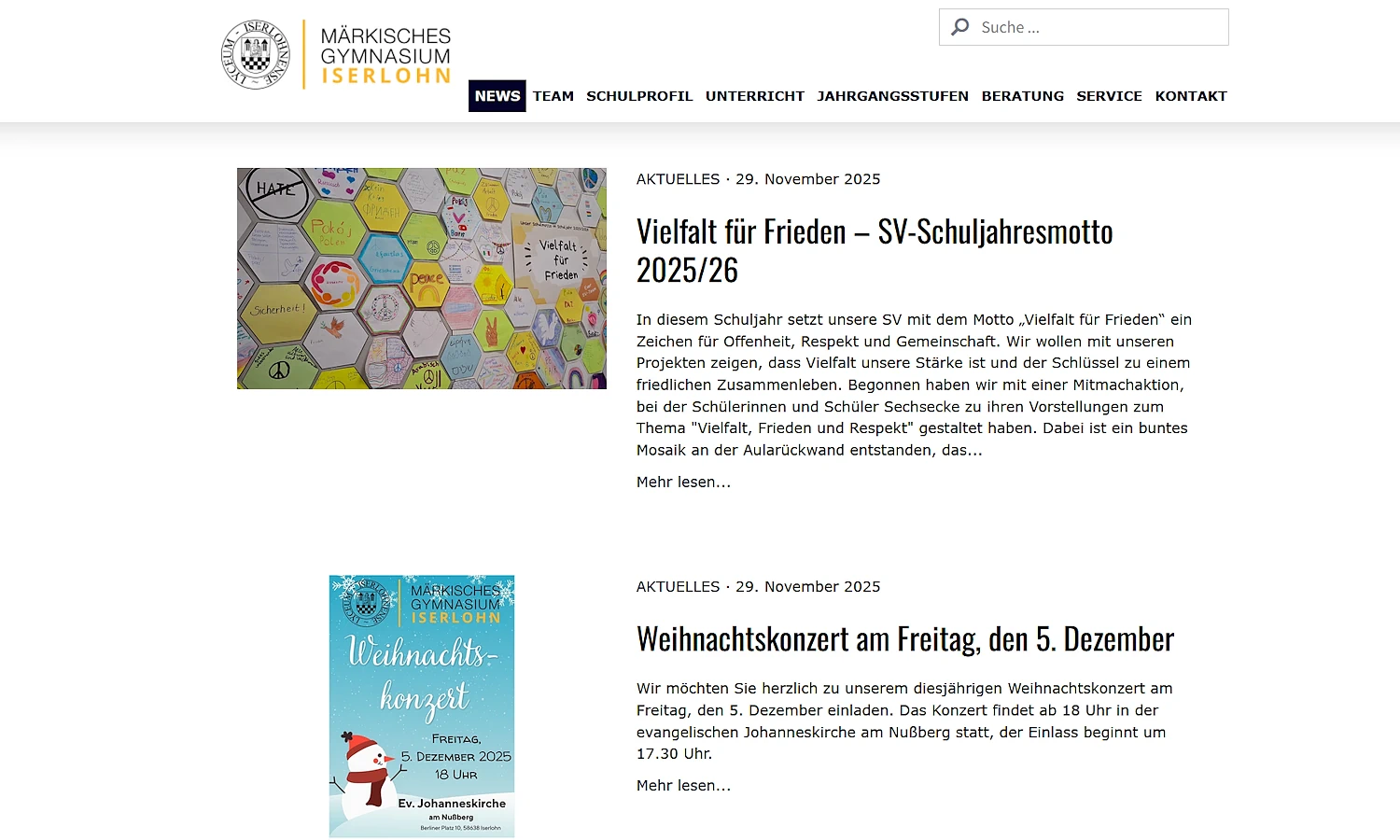 Gute Schulhomepage mit vielen News Gute Schulhomepage mit vielen News