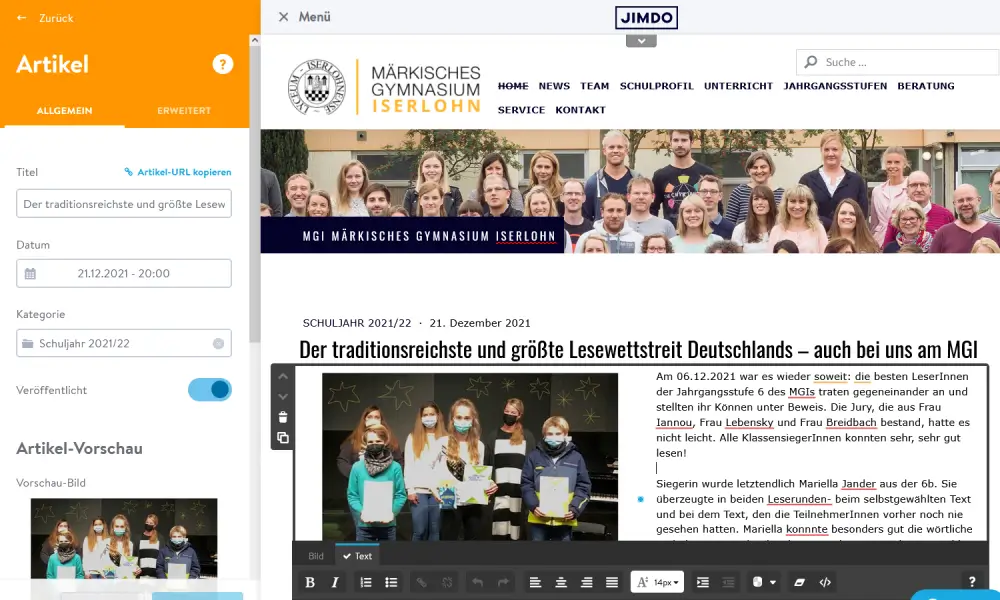 Newsartikel bei Jimdo-Schulhomepage erstellen Newsartikel bei Jimdo-Schulhomepage erstellen