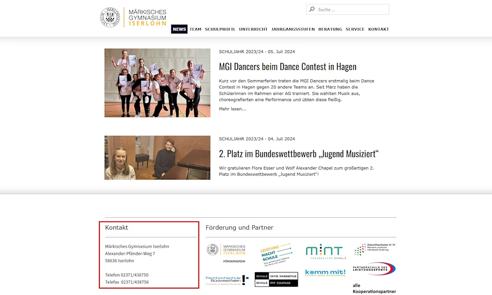 Sehr hilfreich sind die wichtigsten Kontaktinformationen in der Fusßzeile jeder einzelenen Seite der Schulwebsite Sehr hilfreich sind die wichtigsten Kontaktinformationen in der Fusßzeile jeder einzelenen Seite der Schulwebsite