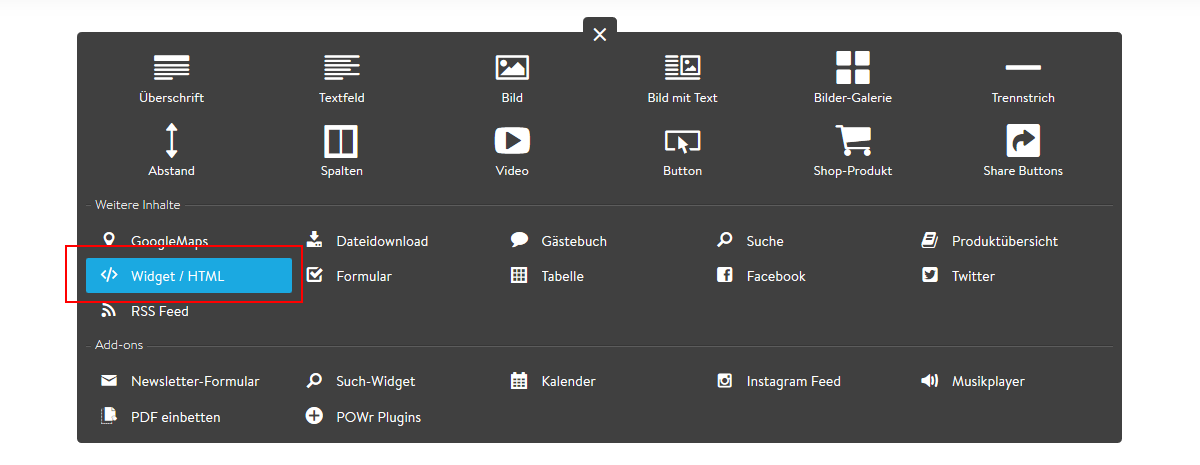 widget HTML hinzufügen